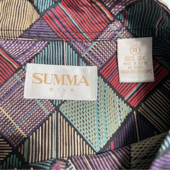 VTG Y2K 90’s SUMMA Silk Geometric Patchwork Print Button-Up Shirt XL Multicolor - Picture 10 of 14